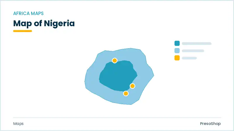Editable PowerPoint outline map of Nigeria in Africa, drawn as recolourable vector shapes for market and territory slides