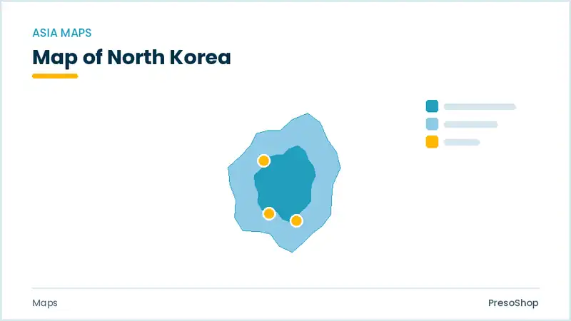Editable PowerPoint outline map of North Korea in Asia, drawn as recolourable vector shapes for market and territory slides