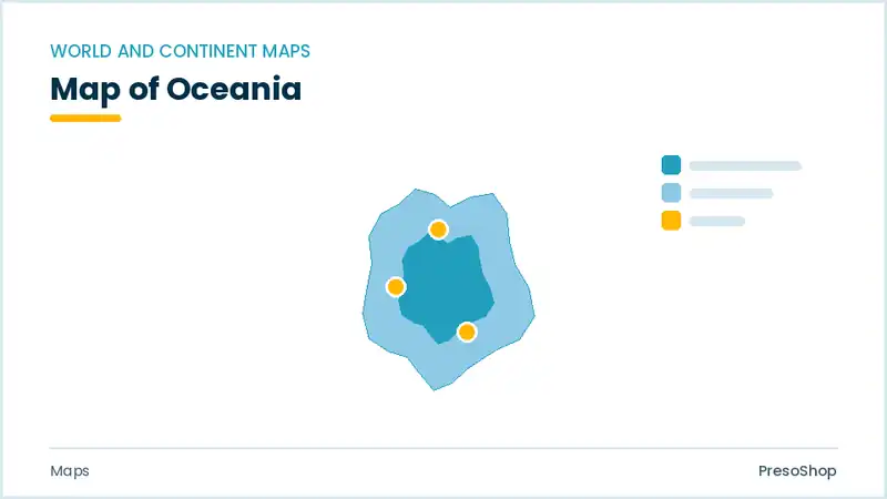 Editable PowerPoint oceania map with each region as a separate recolourable vector shape