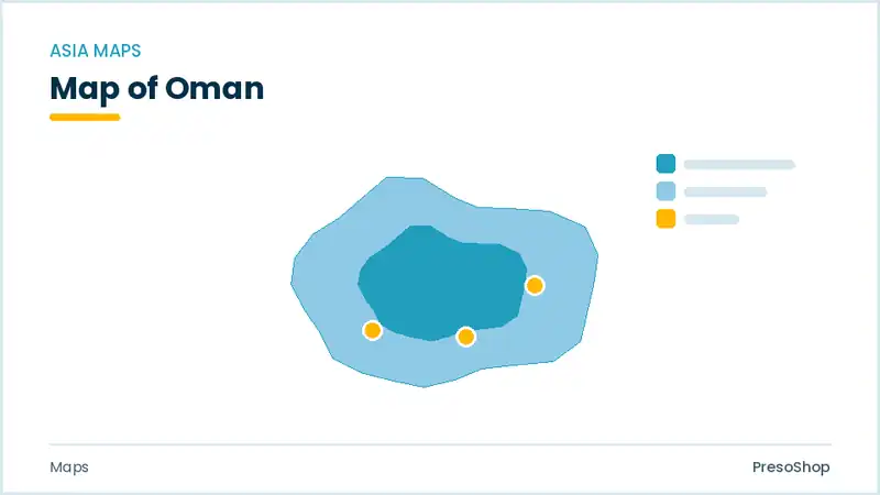 Editable PowerPoint outline map of Oman in Asia, drawn as recolourable vector shapes for market and territory slides
