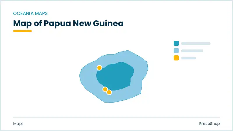Editable PowerPoint outline map of Papua New Guinea in Oceania, drawn as recolourable vector shapes for market and territory slides