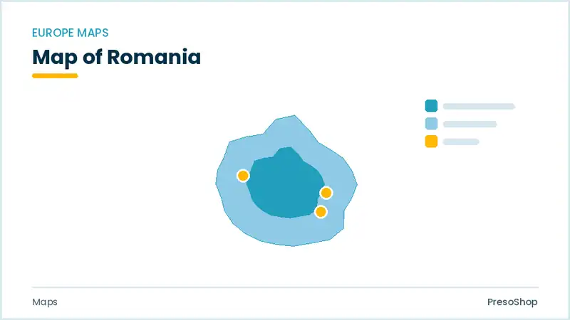 Editable PowerPoint outline map of Romania in Europe, drawn as recolourable vector shapes for market and territory slides