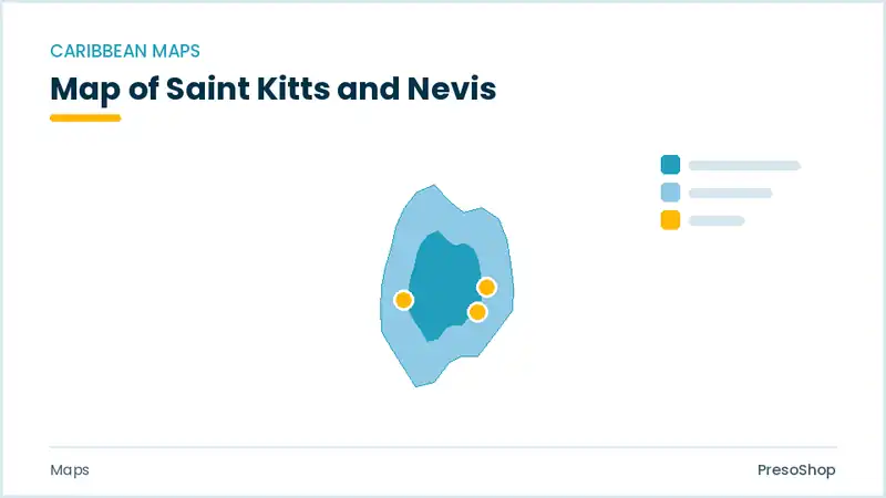 Editable PowerPoint outline map of Saint Kitts and Nevis in Caribbean, drawn as recolourable vector shapes for market and territory slides