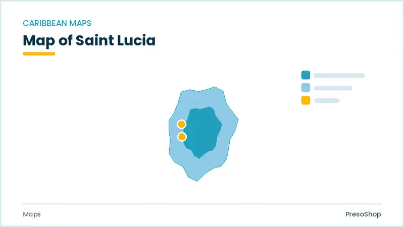 Editable PowerPoint outline map of Saint Lucia in Caribbean, drawn as recolourable vector shapes for market and territory slides
