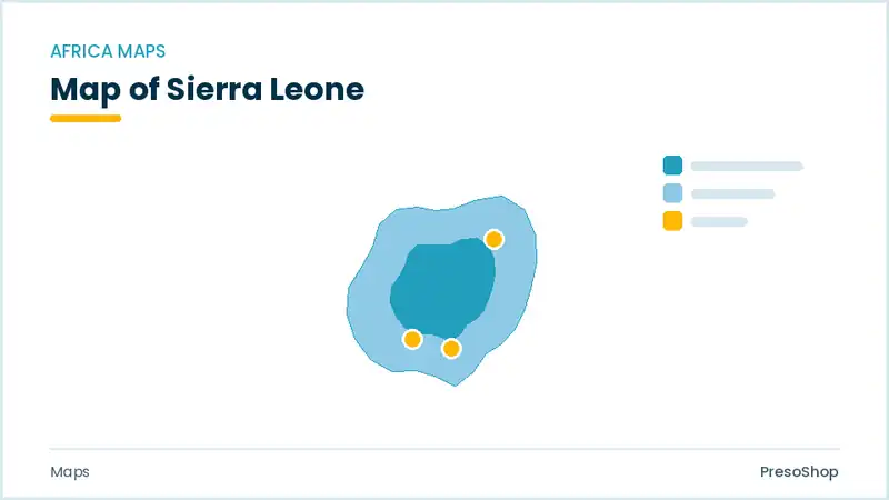 Editable PowerPoint outline map of Sierra Leone in Africa, drawn as recolourable vector shapes for market and territory slides