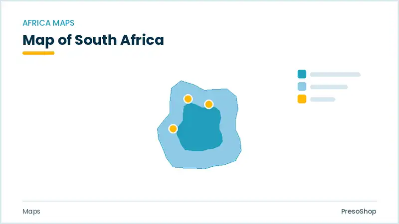 Editable PowerPoint outline map of South Africa in Africa, drawn as recolourable vector shapes for market and territory slides