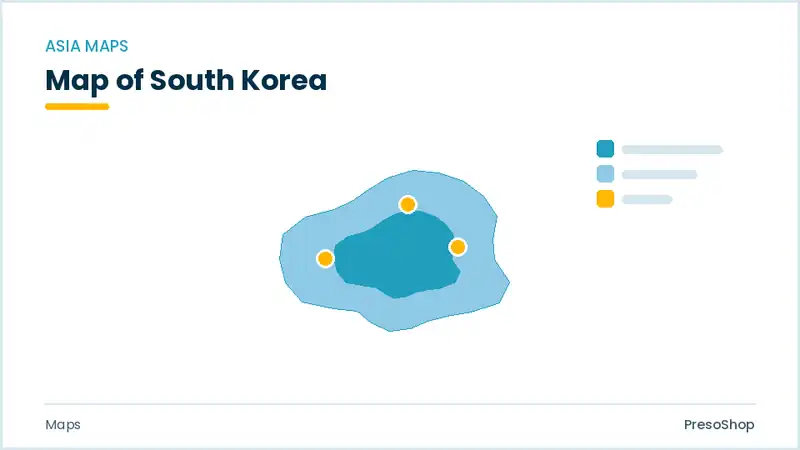 Editable PowerPoint outline map of South Korea in Asia, drawn as recolourable vector shapes for market and territory slides