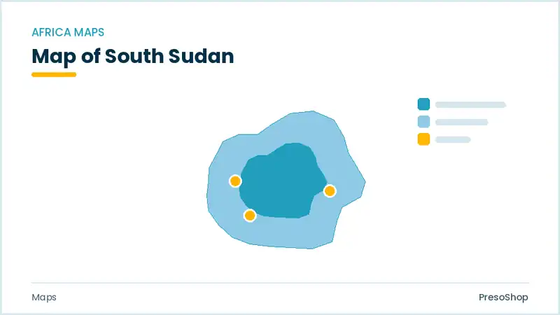 Editable PowerPoint outline map of South Sudan in Africa, drawn as recolourable vector shapes for market and territory slides