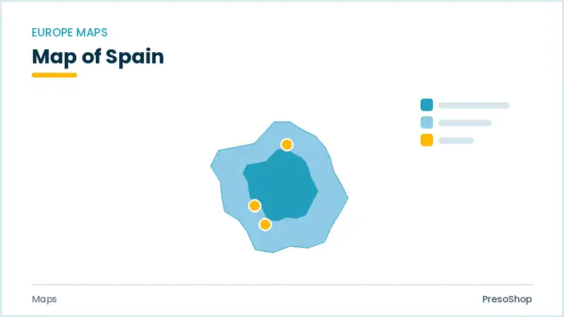 Editable PowerPoint outline map of Spain in Europe, drawn as recolourable vector shapes for market and territory slides