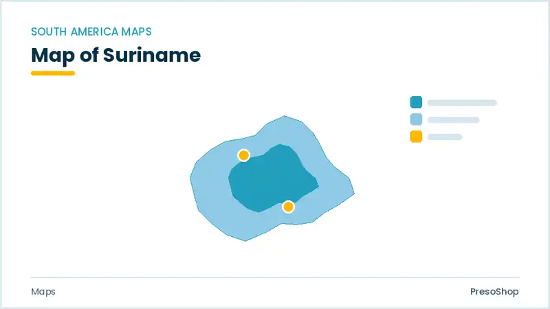 Editable PowerPoint outline map of Suriname in South America, drawn as recolourable vector shapes for market and territory slides