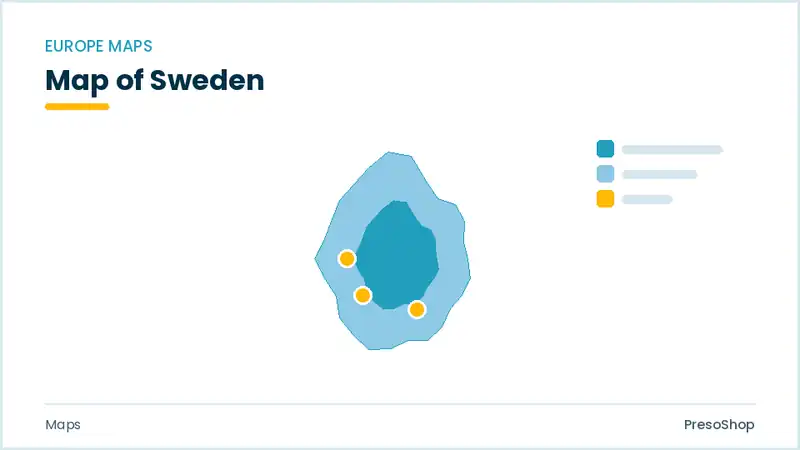 Editable PowerPoint outline map of Sweden in Europe, drawn as recolourable vector shapes for market and territory slides