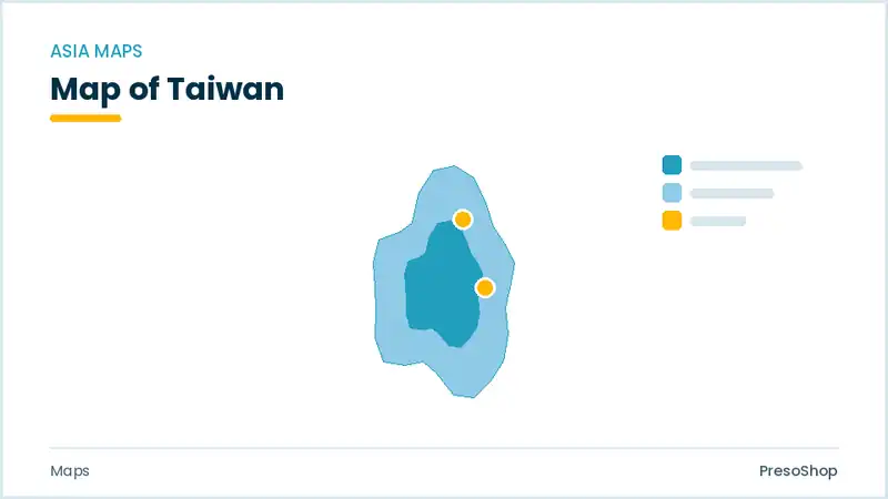 Editable PowerPoint outline map of Taiwan in Asia, drawn as recolourable vector shapes for market and territory slides
