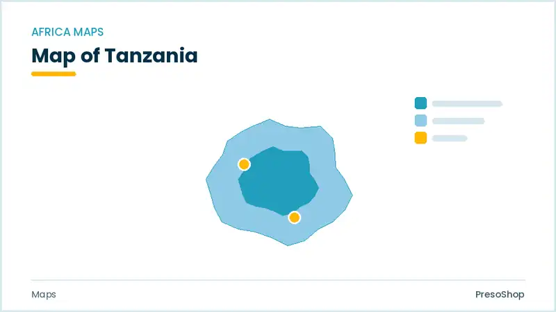 Editable PowerPoint outline map of Tanzania in Africa, drawn as recolourable vector shapes for market and territory slides