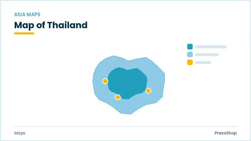 Editable PowerPoint outline map of Thailand in Asia, drawn as recolourable vector shapes for market and territory slides