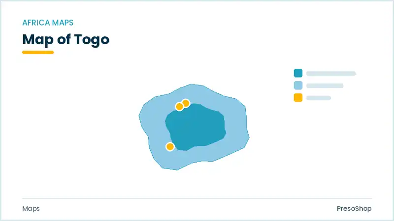 Editable PowerPoint outline map of Togo in Africa, drawn as recolourable vector shapes for market and territory slides