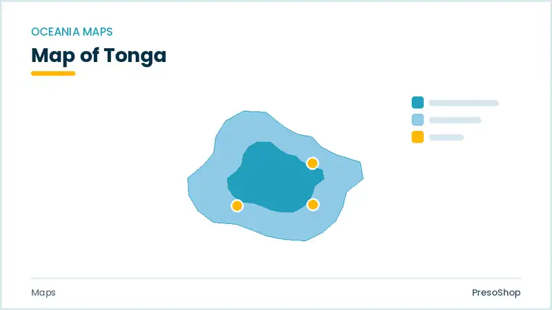 Editable PowerPoint outline map of Tonga in Oceania, drawn as recolourable vector shapes for market and territory slides