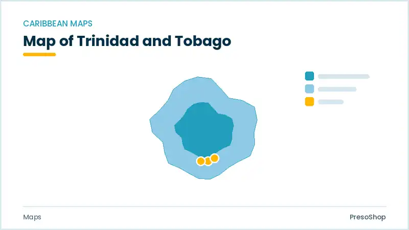 Editable PowerPoint outline map of Trinidad and Tobago in Caribbean, drawn as recolourable vector shapes for market and territory slides