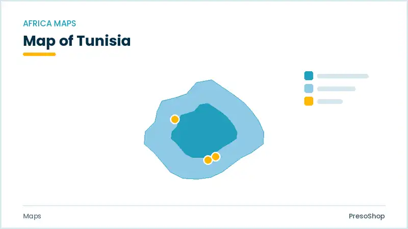Editable PowerPoint outline map of Tunisia in Africa, drawn as recolourable vector shapes for market and territory slides