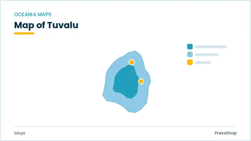 Editable PowerPoint outline map of Tuvalu in Oceania, drawn as recolourable vector shapes for market and territory slides