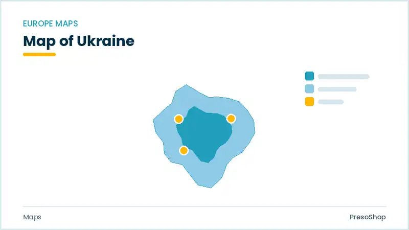 Editable PowerPoint outline map of Ukraine in Europe, drawn as recolourable vector shapes for market and territory slides
