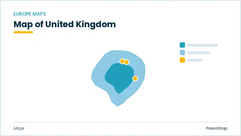 Editable PowerPoint outline map of United Kingdom in Europe, drawn as recolourable vector shapes for market and territory slides
