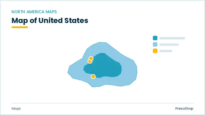 Editable PowerPoint outline map of United States in North America, drawn as recolourable vector shapes for market and territory slides