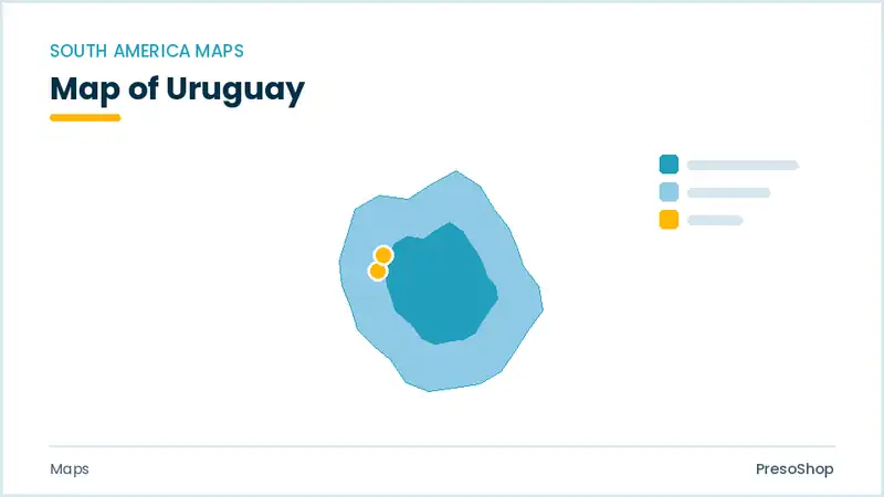 Editable PowerPoint outline map of Uruguay in South America, drawn as recolourable vector shapes for market and territory slides