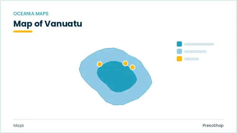 Editable PowerPoint outline map of Vanuatu in Oceania, drawn as recolourable vector shapes for market and territory slides