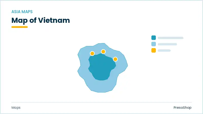 Editable PowerPoint outline map of Vietnam in Asia, drawn as recolourable vector shapes for market and territory slides