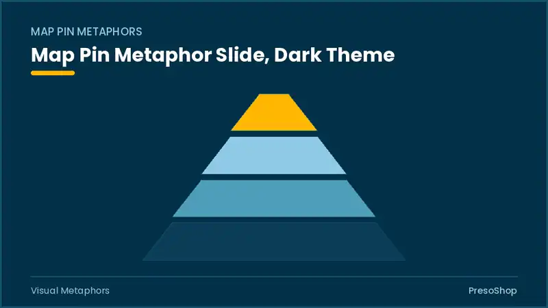 Editable PowerPoint map pin metaphor slide template in a dark theme, built from recolourable native shapes for visual metaphors decks