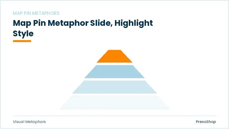 Editable PowerPoint map pin metaphor slide template with an accented takeaway, built from recolourable native shapes for visual metaphors decks