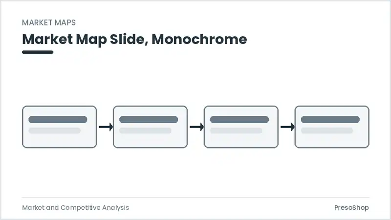Editable PowerPoint market map slide template in a monochrome treatment, built from recolourable native shapes for market and competitive analysis decks