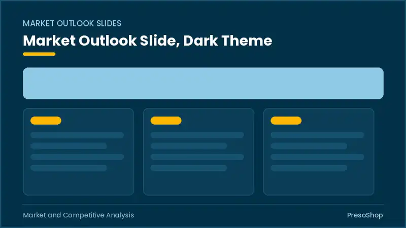 Editable PowerPoint market outlook slide template in a dark theme, built from recolourable native shapes for market and competitive analysis decks