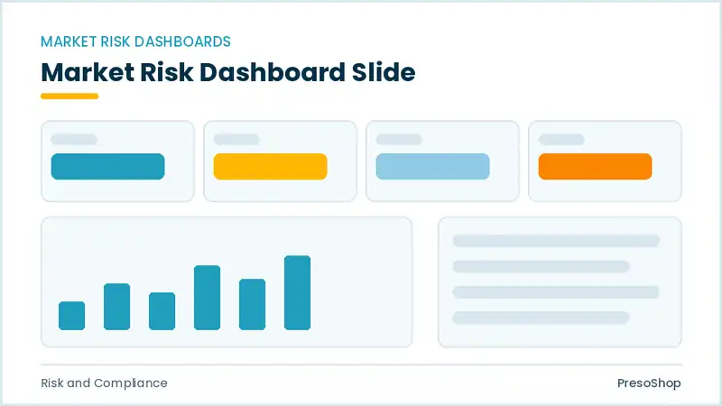 Editable PowerPoint market risk dashboard slide template, built from recolourable native shapes for risk and compliance decks