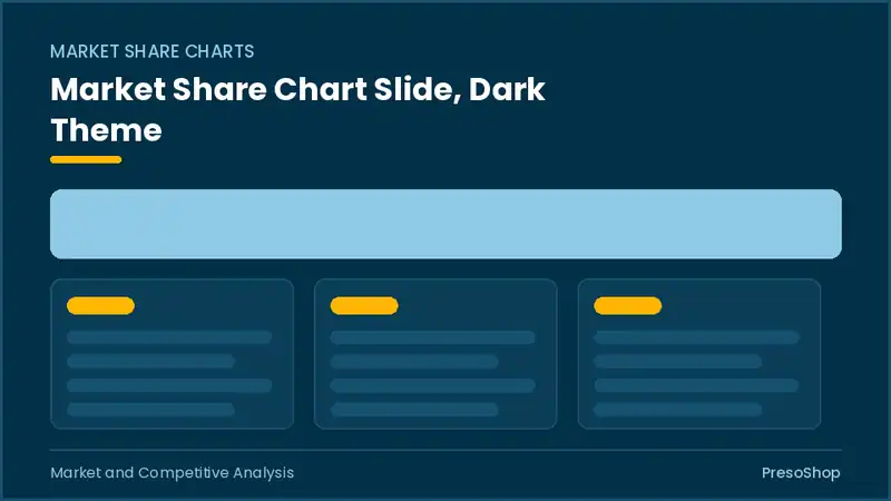 Editable PowerPoint market share chart slide template in a dark theme, built from recolourable native shapes for market and competitive analysis decks
