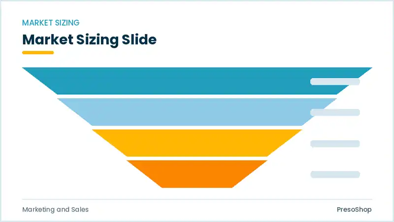 Editable PowerPoint market sizing slide template, built from recolourable native shapes for marketing and sales decks