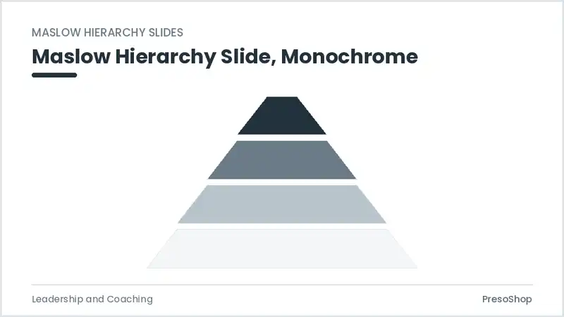 Editable PowerPoint maslow hierarchy slide template in a monochrome treatment, built from recolourable native shapes for leadership and coaching decks