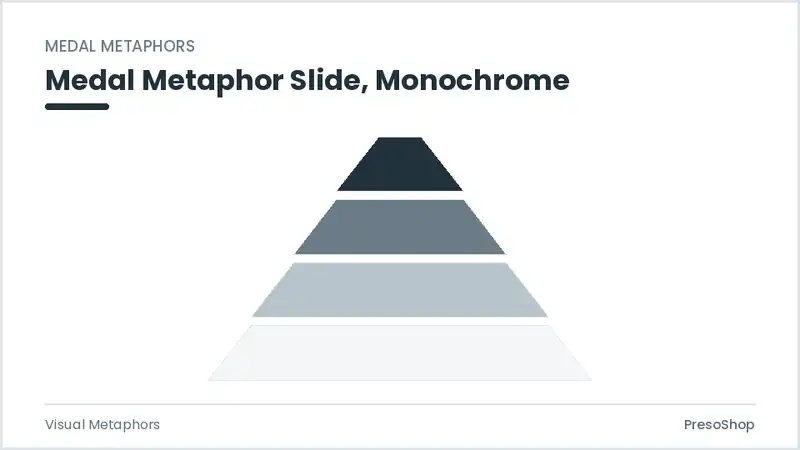 Editable PowerPoint medal metaphor slide template in a monochrome treatment, built from recolourable native shapes for visual metaphors decks