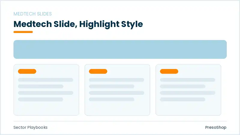 Editable PowerPoint medtech slide template with an accented takeaway, built from recolourable native shapes for sector playbooks decks