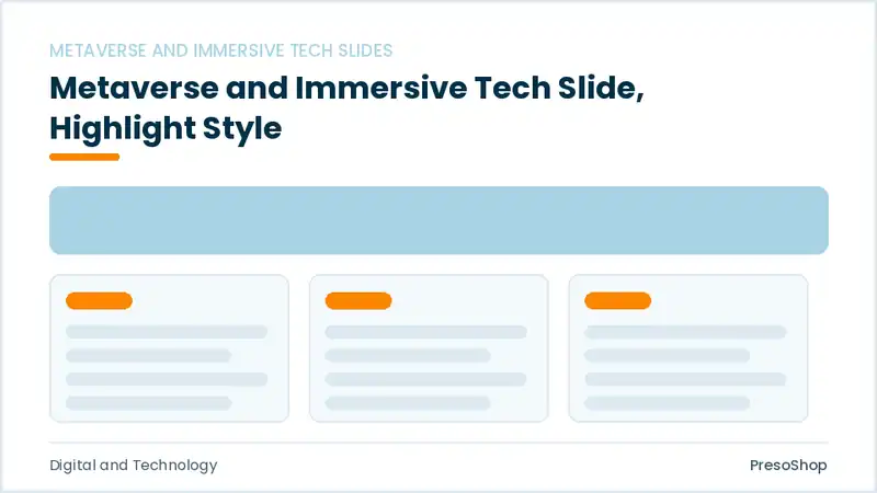 Editable PowerPoint metaverse and immersive tech slide template with an accented takeaway, built from recolourable native shapes for digital and technology decks