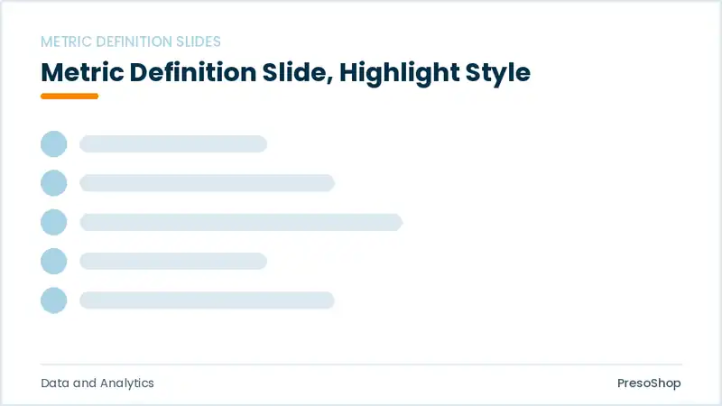 Editable PowerPoint metric definition slide template with an accented takeaway, built from recolourable native shapes for data and analytics decks