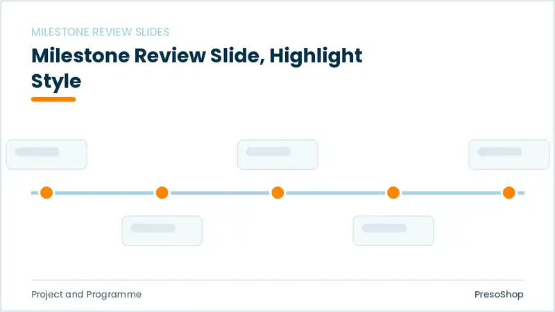 Editable PowerPoint milestone review slide template with an accented takeaway, built from recolourable native shapes for project and programme decks