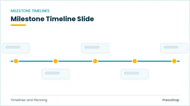 Editable PowerPoint milestone timeline slide template, built from recolourable native shapes for timelines and planning decks