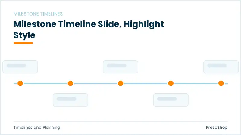 Editable PowerPoint milestone timeline slide template with an accented takeaway, built from recolourable native shapes for timelines and planning decks