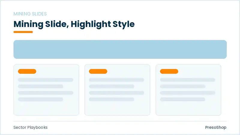 Editable PowerPoint mining slide template with an accented takeaway, built from recolourable native shapes for sector playbooks decks
