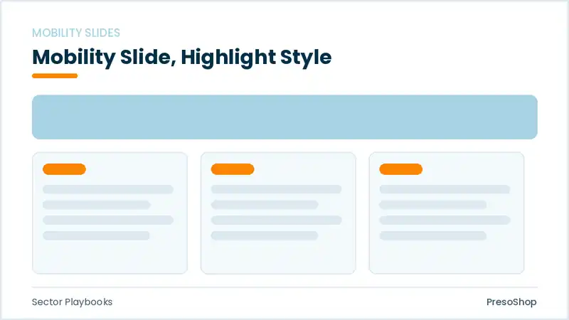 Editable PowerPoint mobility slide template with an accented takeaway, built from recolourable native shapes for sector playbooks decks