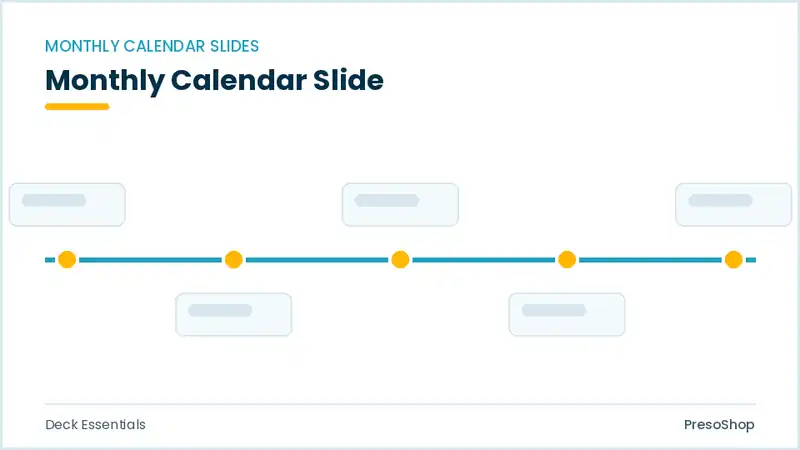 Editable PowerPoint monthly calendar slide template, built from recolourable native shapes for deck essentials decks