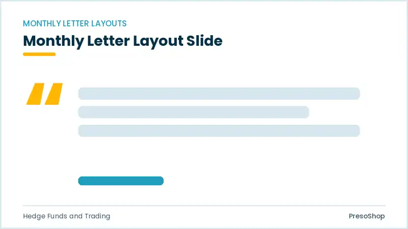 Editable PowerPoint monthly letter layout slide template, built from recolourable native shapes for hedge funds and trading decks