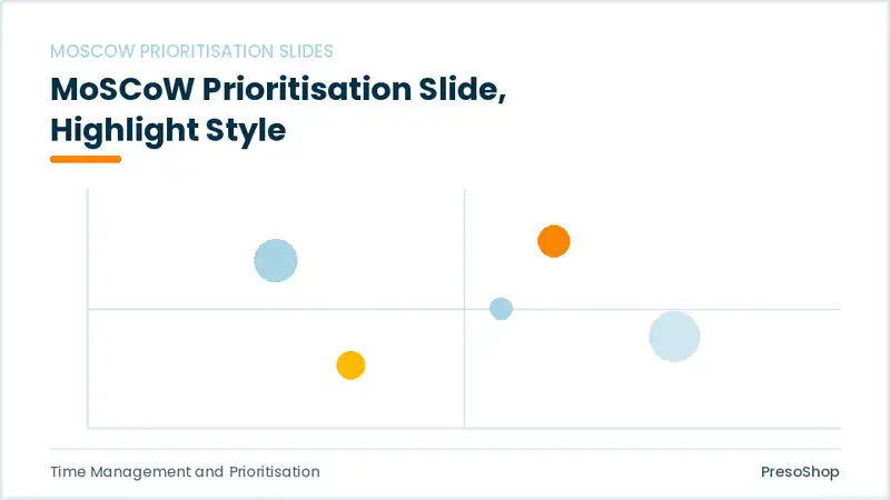 Editable PowerPoint moscow prioritisation slide template with an accented takeaway, built from recolourable native shapes for time management and prioritisation decks