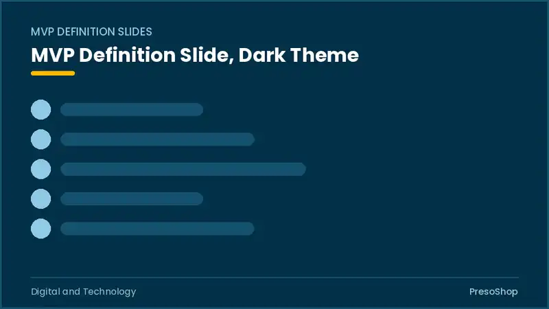 Editable PowerPoint mvp definition slide template in a dark theme, built from recolourable native shapes for digital and technology decks